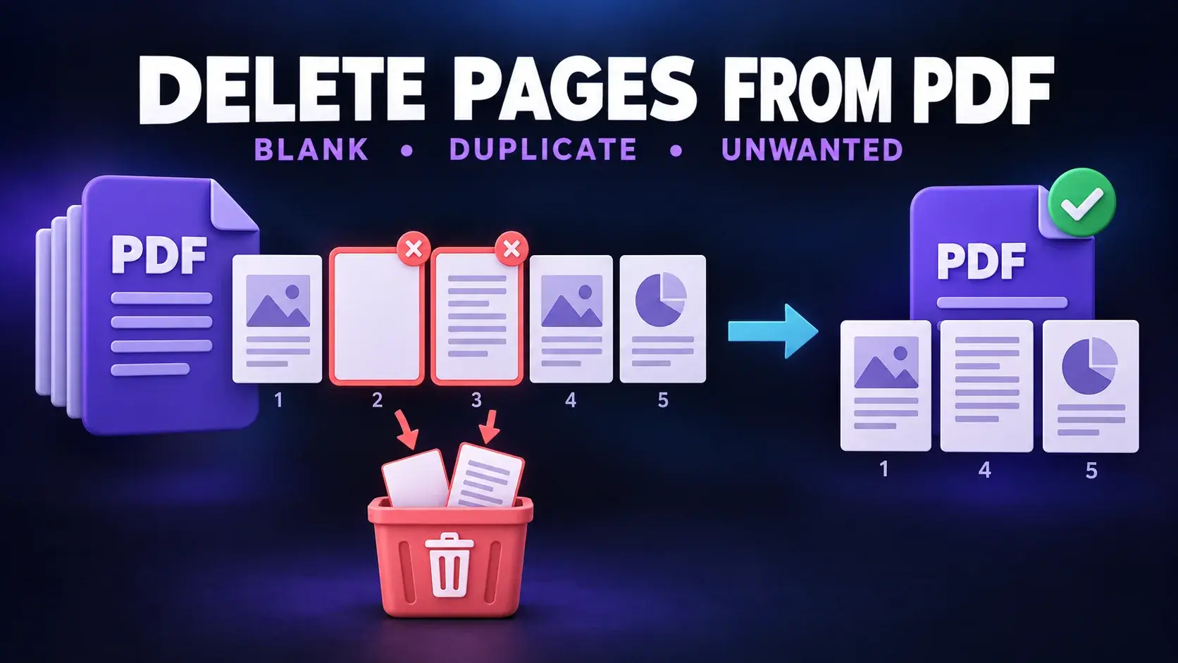 Blank and duplicate pages selected for deletion from a PDF